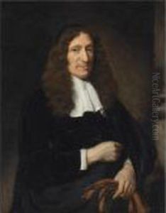 Portrait Of A Gentleman, 
Standing Three-quarter Length, Holding Apair Of Brown Gloves In His Left
 Hand by Nicolaes Maes