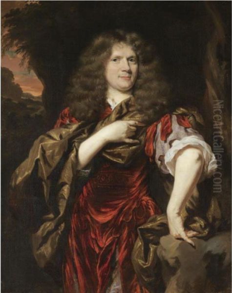 Portrait Of Laurence Hyde, 1st
Earl Of Rochester (1641-1711), Three-quarter Length, Wearing A Red Tunic
And Standing In A Landscape - view 1