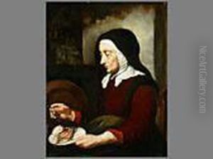 Portrait Einer Bauerin Beim Fischessen by Nicolaes Maes
