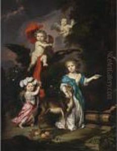 A Pastoral Family Portrait Of 
Four Children, Personifying Mythological Figures Including Ganymede And 
Diana With A Deer, All In A Landscape Setting