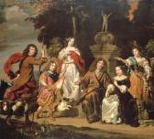 Group Portrait Of A Family In An Italianate Garden With An Ornatefountain by Nicolaes Maes