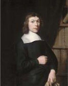 Portrait Of A Young Man,
Half-length, In A Dark Costume And Whitecollar, Standing By A Library Portrait Of A Young Man,
Half-length, In A Dark Costume And Whitecollar, Standing By A Library