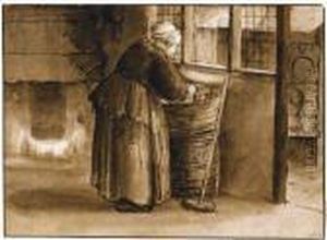 Une Femme Lavant Le Linge Dans Un Interieur, Une Cheminee Au Fond by Nicolaes Maes