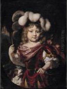 Portrait Of A Young Boy, Three 
Quarter Length, Wearing Classical Costume, Holding A Bow And Arrow, 
Accompanied By A Spaniel