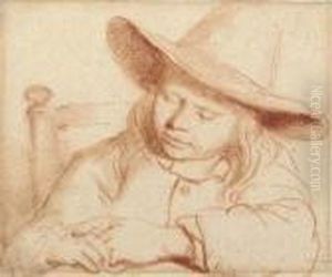 Portrait Of A Boy Seated At A
Table Sleeping (recto); A Seated Man In Profile To The Left (verso) by Nicolaes Maes