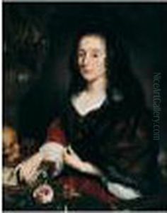 Portrait Of A Lady, Half Length Seated, In Widow's Weeds And Holding A Rose
