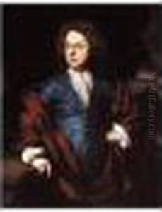Portrait Of Gentleman, Three-quarter Length, Wearing A Blue Jacket With A Brown Mantle by Nicolaes Maes