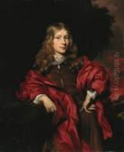 Portrait Of A Gentleman, Small 
Three-quarter-length, In A Browntunic With A Red Cloak In A Wooded 
Landsape At Sunset