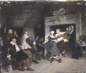 Couple Dancing in a Tavern, 1874 by Friedrich von Puteani
