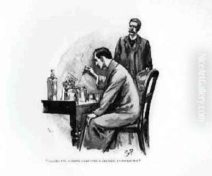 Holmes was Working Hard Over a Chemical Investigation, illustration for The Naval Treaty, by Arthur Conan Doyle 1859-1930, published in Strand Magazine, October and November 1893 Holmes was Working Hard Over a Chemical Investigation, illustration for The Naval Treaty, by Arthur Conan Doyle 1859-1930, published in Strand Magazine, October and November 1893