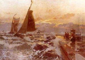 Sailing Ships Returning In Heavy Seas by Heinrich Petersen-Angeln