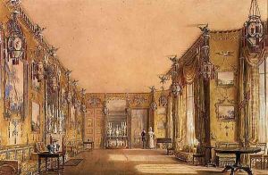 Interior of the Yellow Drawing Room at Brighton Pavilion, c.1820 by Augustus Charles Pugin