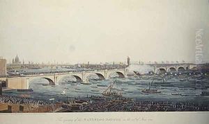The Opening of the Waterloo Bridge on the 18th of June, 1817, etched by A. Pugin from a drawing by W. Findlater, engraved by R. Havell and Son, 1818 by Augustus Charles Pugin