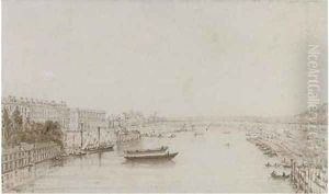 Pont Louis XVI from the Pont Royal, Paris by Augustus Charles Pugin