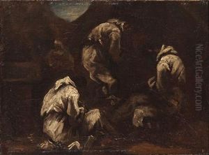 Praying Monksoil On Canvas by Alessandro Magnasco