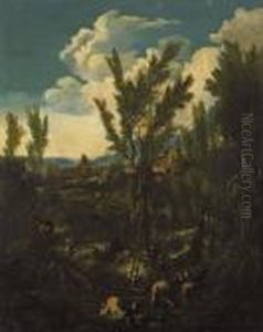Landschaft Mitkapuzinermonchen Und Bauern by Alessandro Magnasco