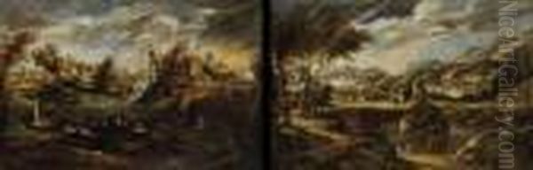 "paisaje Con Rio Y Pescadores Con Ciudad Al Fondo" - view 1
