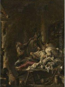 Cardplayers By A Fire by Alessandro Magnasco