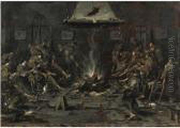 Frati Che Si Scaldano Intorno Al Fuoco - view 1