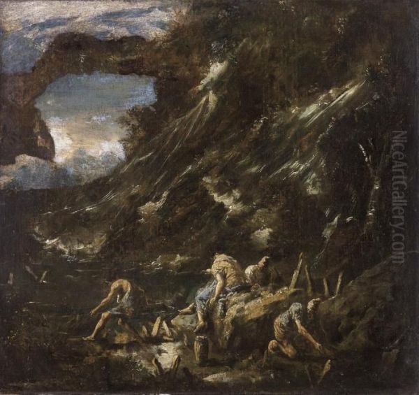 Paesaggio Con Cascata E Pescatori - view 1