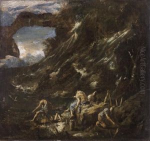 Paesaggio Con Cascata E Pescatori by Alessandro Magnasco