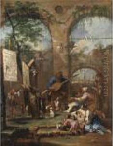 An Architectural Capriccio With A
Musician And Peasants Before A Portable Altar With Saint Anthony Of
Padua by Alessandro Magnasco