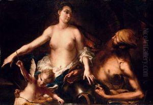 Venus At The Forge Of Vulcan With Cupid Blindfolded by Alessandro Magnasco