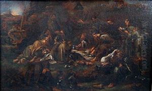 Monks At Evening Meal In Hills Of Burning Rome