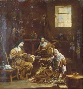 An Interior With Monks Resting By A Fire; And An Interior With Nuns Spinning