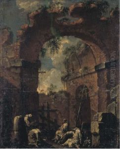 Rovine Con Quattro Frati Camaldolesi Oranti by Alessandro Magnasco