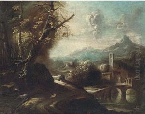 A Wooded Track By A River With A Town Beyond A Wooded Track By A River With A Town Beyond