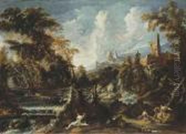 A Wooded River Landscape With Hermits - view 1