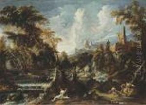A Wooded River Landscape With Hermits by Alessandro Magnasco