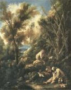 Two Monks Praying In A Landscape by Alessandro Magnasco