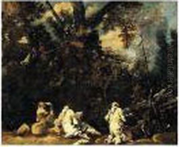Monks At Prayer In A Landscape - view 1