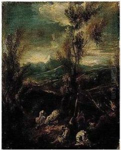 Landscape With Monks Resting By A Shrine