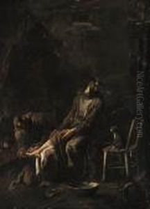 A Capuchin Friar Tending A Companion's Foot By A Fire by Alessandro Magnasco