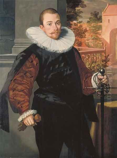 Portrait of Cornelis Jorisz. Roodhoorn (1564-1599), three-quarter-length, in a black slashed doublet with brown sleeves and a ruff - view 1