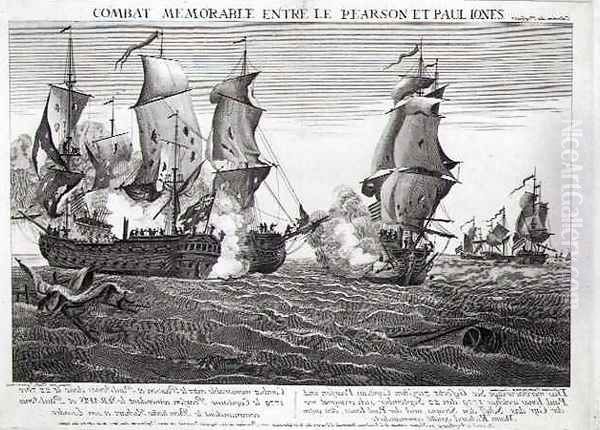 The Memorable Combat Between Captain Pearson, the Commander of The Serapis and John Paul Jones, Commander of Le Bonhomme Richard, 22nd September 1779, engraved by Balthasar Frederic Loizel - view 1
