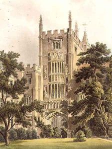 The Old Gate at Magdalen College, illustration from the History of Oxford Colleges, engraved by J. Bluck fl.1791-1831 pub. by R. Ackermann, 181 by Augustus Charles Pugin