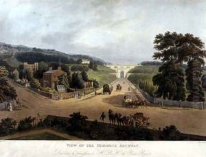 A View of the Highgate Archway, 1821, engraved by John Hill 1770-1850 by Augustus Charles Pugin