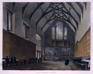 Hall of Eton College, from History of Eton College, part of History of the Colleges, engraved by Joseph Constantine Stadler fl.1780-1812 pub. by R. Ackermann, 1816 by Augustus Charles Pugin