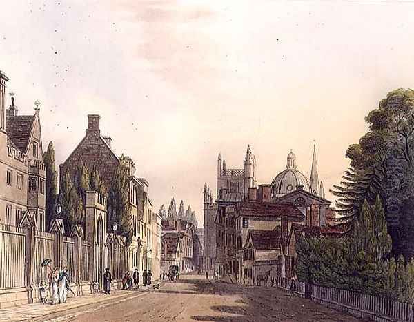 Exterior of Wadham Hall seen from the parks, illustration from the History of Oxford, engraved by J. Hill, pub. by R. Ackermann. 1813 - view 1