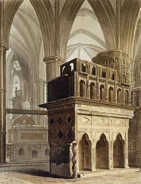 Edward the Confessors Monument, plate M from Westminster Abbey, engraved by J. Bluck fl.1791-1831 pub. by Rudolph Ackermann 1764-1834 1812 - view 1