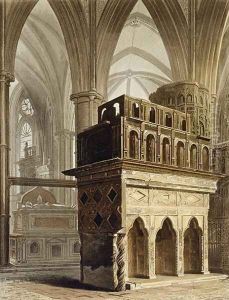 Edward the Confessors Monument, plate M from Westminster Abbey, engraved by J. Bluck fl.1791-1831 pub. by Rudolph Ackermann 1764-1834 1812 by Augustus Charles Pugin