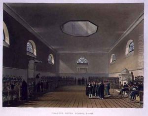 Charter House School Room, from History of Charter House School, part of History of the Colleges, engraved by J. Bluck fl.1791-1831 pub. by R. Ackermann, 1816 by Augustus Charles Pugin