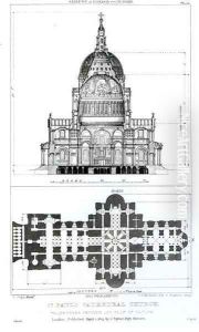Cross section of St. Pauls Cathedral and plan of the vaults, engraved by C. J. Mathews and G. Gladwin, published in 1823