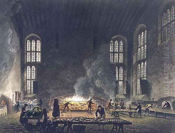 Interior of the Kitchen at Christ Church, illustration from the History of Oxford, engraved by F.C. Lewis 1779-1856 pub. by R. Ackermann, 1813 - view 1