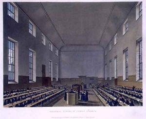Grammar School of Christ Church, from History of Christs Hospital, part of History of the Colleges, engraved by Joseph Constantine Stadler fl.1780-1812 pub. by R. Ackermann, 1816 by Augustus Charles Pugin