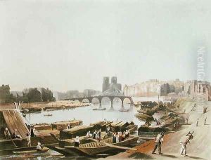 Notre Dame, Ile de la Cite, Ile Saint Louis and the Pont de la Tournelle, 1821 by Augustus Charles Pugin